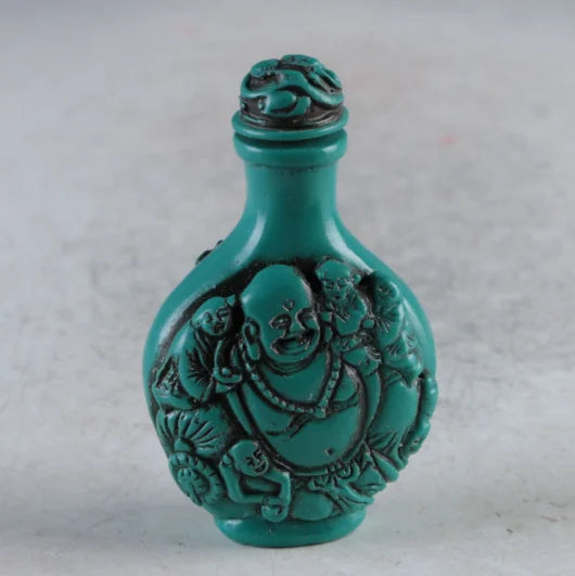 Old Chinese Turquoise Hand Carved Characters Snuff Bottle