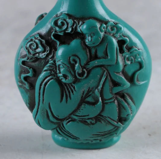 Old Chinese Turquoise Hand Carved Characters Snuff Bottle
