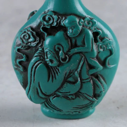 Old Chinese Turquoise Hand Carved Characters Snuff Bottle
