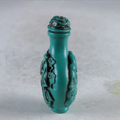 Old Chinese Turquoise Hand Carved Characters Snuff Bottle
