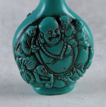 Old Chinese Turquoise Hand Carved Characters Snuff Bottle