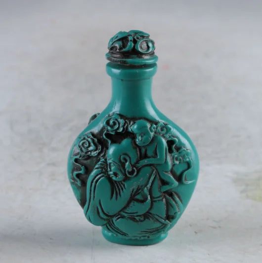 Old Chinese Turquoise Hand Carved Characters Snuff Bottle