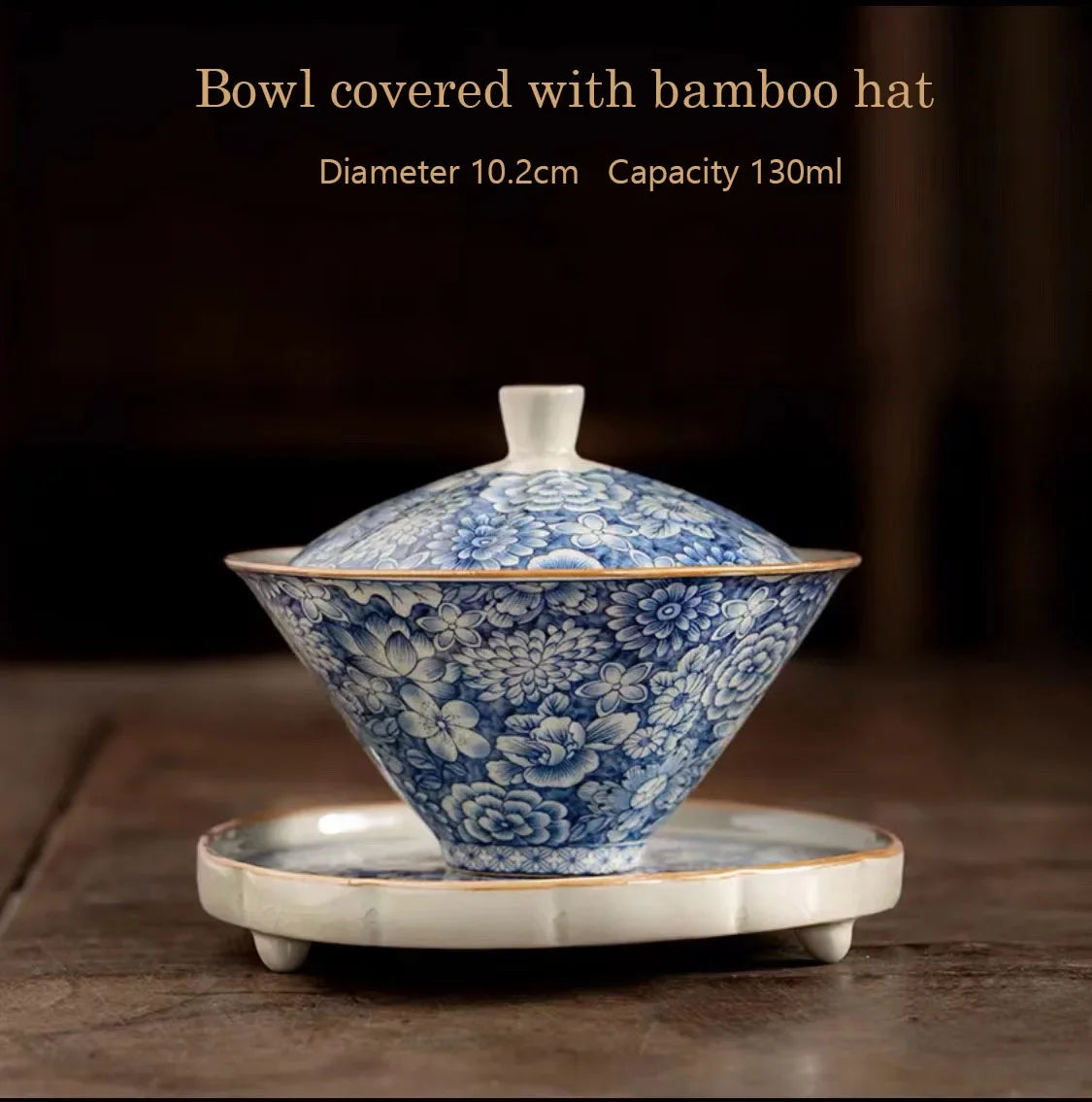 Old Clay Blue and White, Bamboo Hat Tureen High-End Sancai Gaiwan Tea Cup, Ceramic Household Single Ceremony Tea Brewing Bowl
