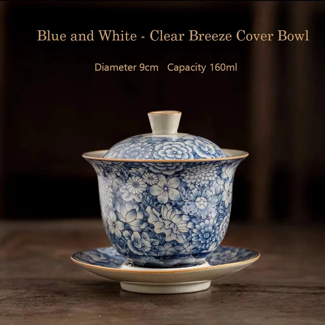 Old Clay Blue and White, Bamboo Hat Tureen High-End Sancai Gaiwan Tea Cup, Ceramic Household Single Ceremony Tea Brewing Bowl