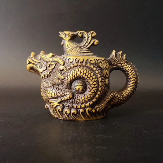 Old Collection Ancient Tibetan Brass Chinese Hand Graving Dragon Teapot Kettle Statues et Sculptures Collection Ornaments