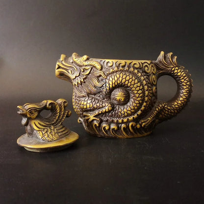 Old Collection Ancient Tibetan Brass Chinese Hand Graving Dragon Teapot Kettle Statues et Sculptures Collection Ornaments