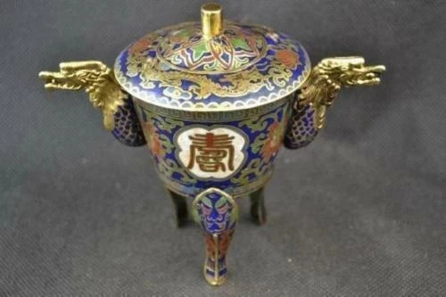 Old Decorated Handwork Cloisonne Painting Dragon Exorcism Incense Burner