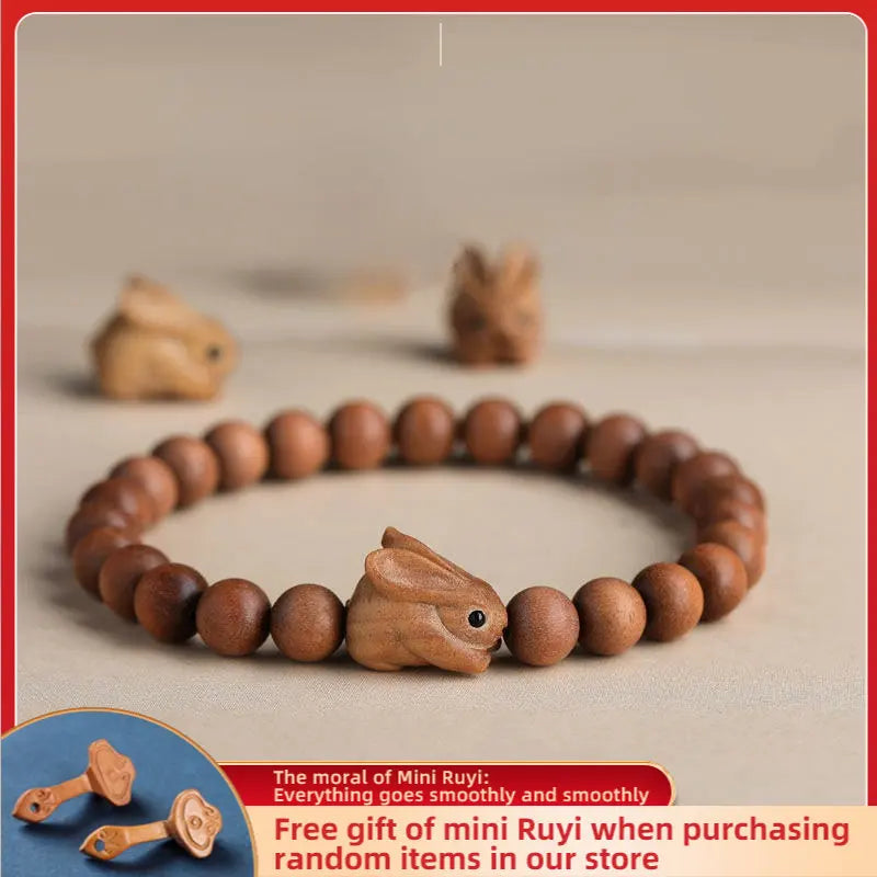 Old Mountain Sandalwood Rabbit  Multi Treasure Beads Hand String Men's Dish Play Beads Car Hanging Ornaments Wooden Hand String
