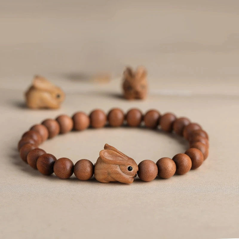 Old Mountain Sandalwood Rabbit  Multi Treasure Beads Hand String Men's Dish Play Beads Car Hanging Ornaments Wooden Hand String