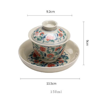 Old Pottery Clay Gaiwan Chinese-style Retro Blue and White Tea Tureen Tea Cup Ceramic Three-level Cover Bowl Kung Fu Tea Set