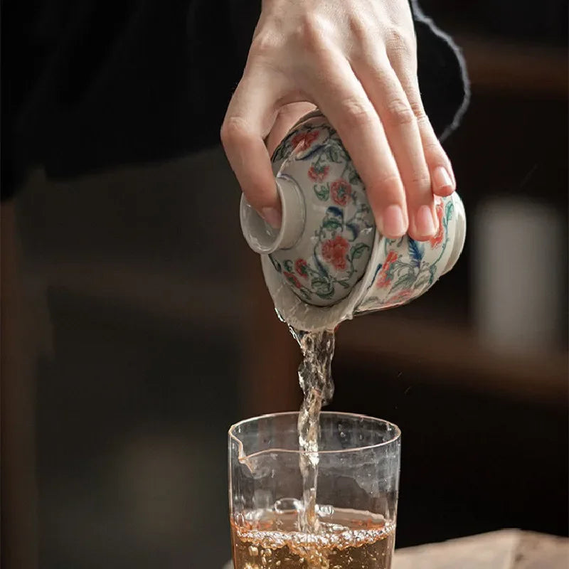 Old Pottery Clay Gaiwan Chinese-style Retro Blue and White Tea Tureen Tea Cup Ceramic Three-level Cover Bowl Kung Fu Tea Set