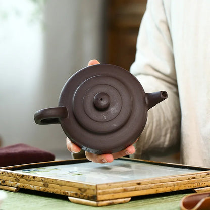Old Purple Clay Han Flat Pot Zisha Teapot, Yixing Handmade Pot, Kung-Fu Teaware, Purple Clay Drinkware for Puer Green and Black