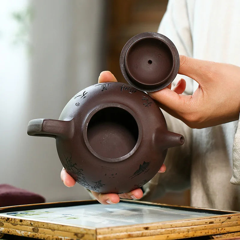 Old Purple Clay Handmade Teapot, Zisha Teapot, Yixing Handmade Pot, Kung-Fu Teaware, Purple Clay Drinkware for Puer Green and Bl