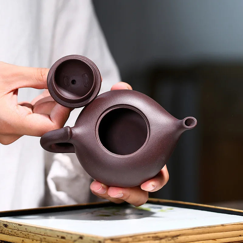 Old Purple Clay Small Crescent Pot, Zisha Teapot, Yixing Handmade Pot, Kung-Fu Teaware, Purple Clay Drinkware for Puer Green and