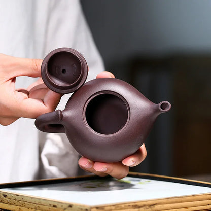 Old Purple Clay Small Crescent Pot, Zisha Teapot, Yixing Handmade Pot, Kung-Fu Teaware, Purple Clay Drinkware for Puer Green and