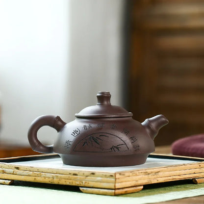 Old Purple Clay Zisha Teapot, Handmade Kung-Fu Teaware, Purple Clay Drinkware for Puer Green and Black, Unvoiced