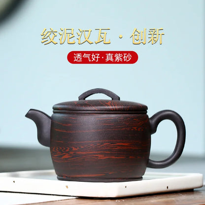 Old Purple Mud Twisted Clay Teapot, Zisha Teapot, Yixing Handmade Pot, Kung-Fu Teaware, Purple Clay Drinkware for Puer