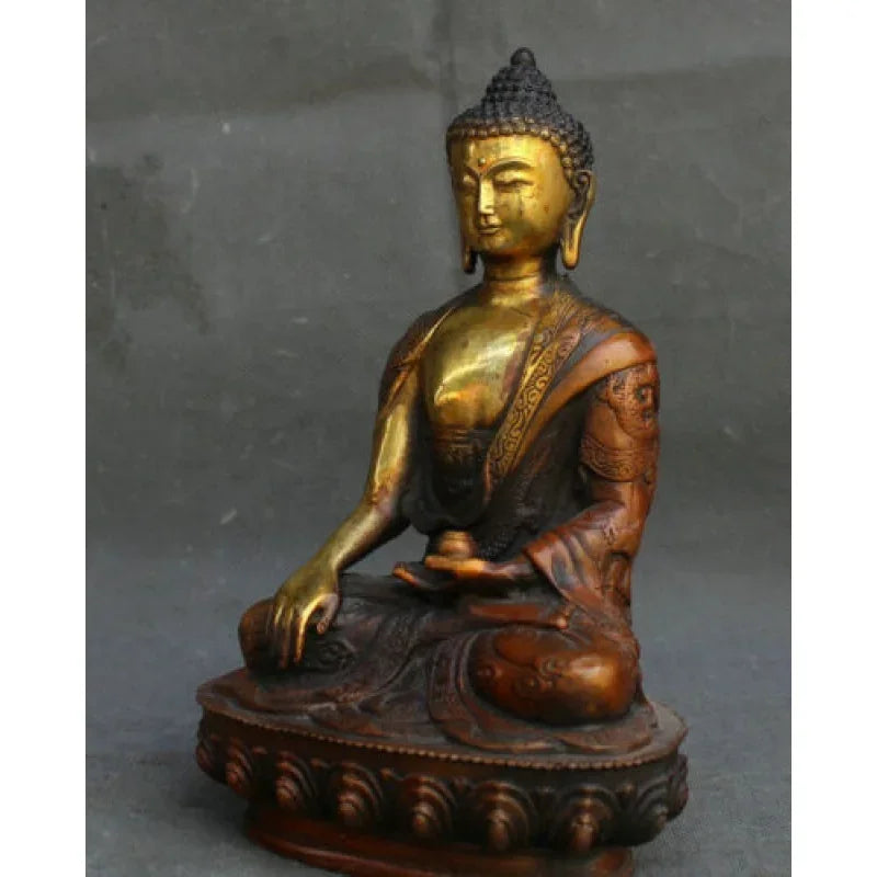 Old Temple Gilded Bronze Sakyamuni Amitabha Dragon Statue