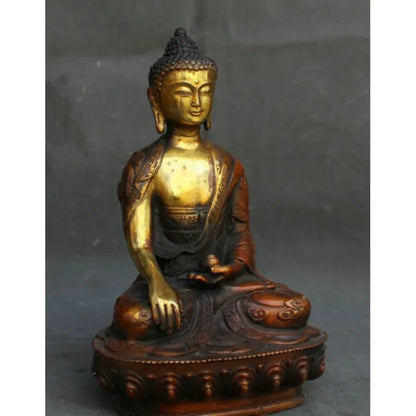 Old Temple Gilded Bronze Sakyamuni Amitabha Dragon Statue
