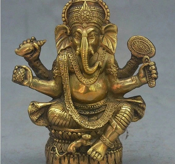 Old Tibet Buddhism Bronze Ganapati Ganesh Lord Ganesha Elephant Buddha Statue