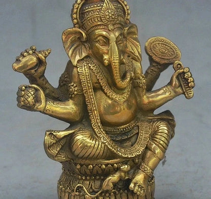 Old Tibet Buddhism Bronze Ganapati Ganesh Lord Ganesha Elephant Buddha Statue