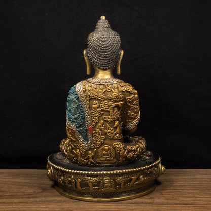 Old Tibet Tibetan Buddhist Bronze painted Shakyamuni Buddha Statue