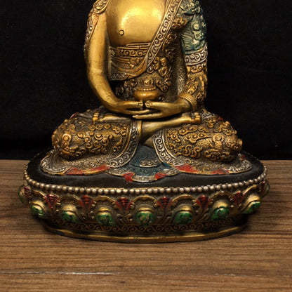 Old Tibet Tibetan Buddhist Bronze painted Shakyamuni Buddha Statue