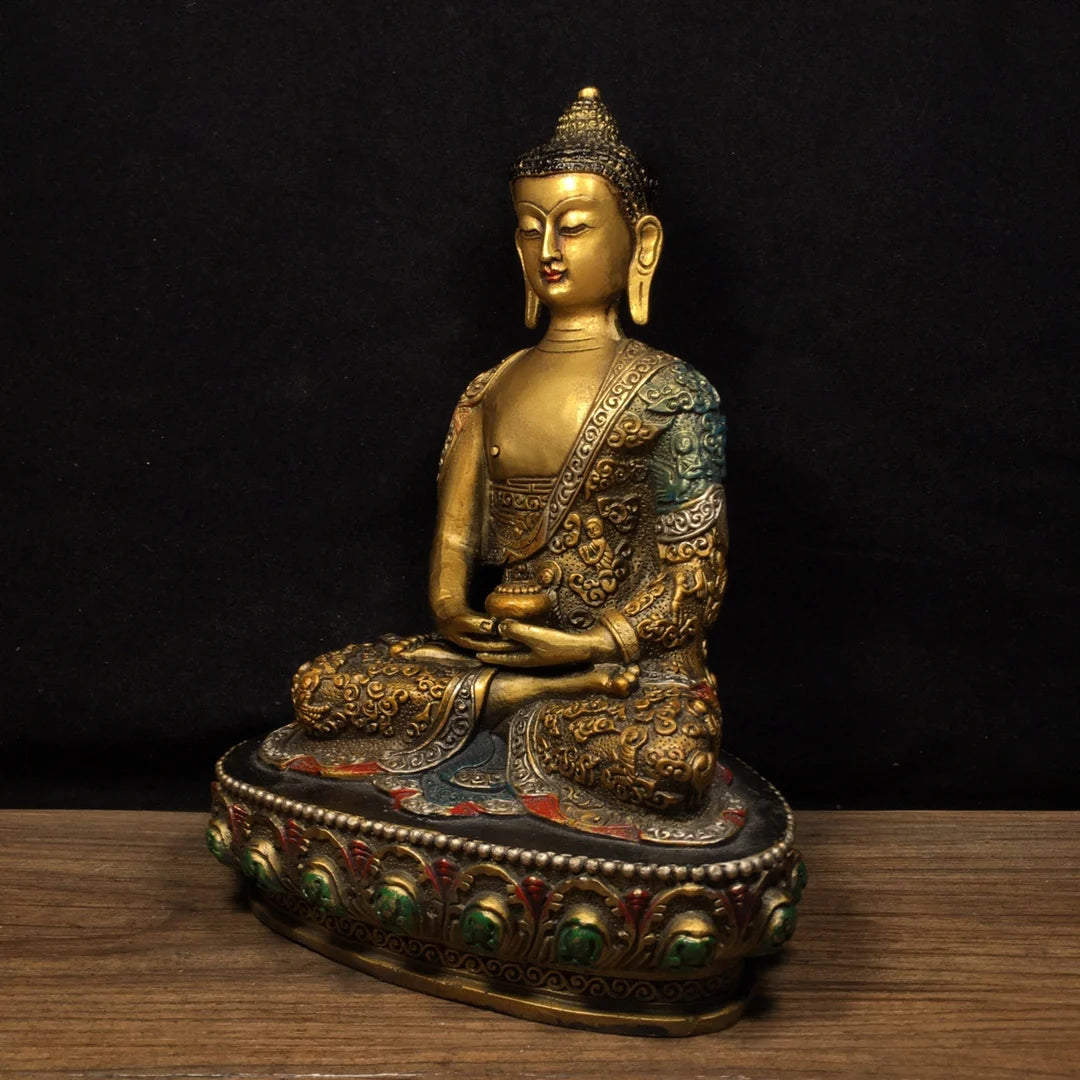 Old Tibet Tibetan Buddhist Bronze painted Shakyamuni Buddha Statue