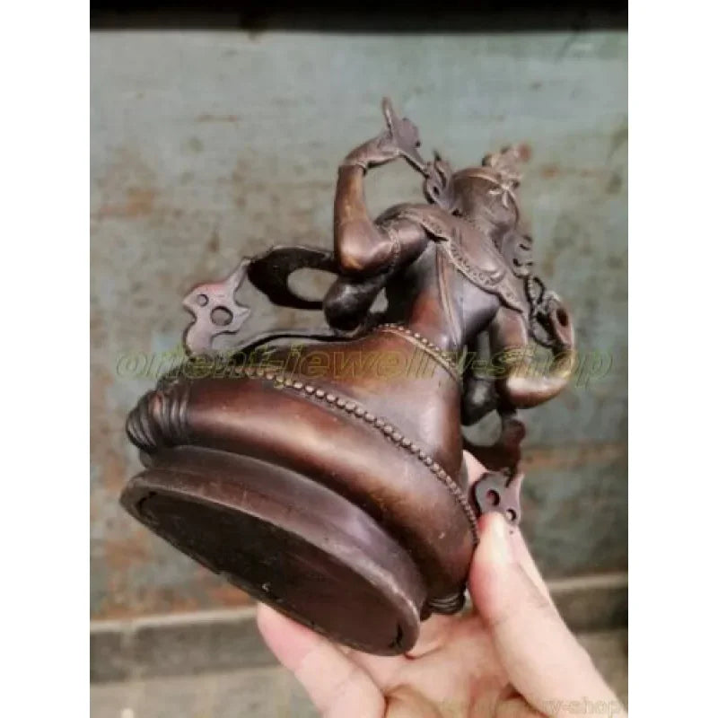 Old Tibet bronze buddha statues Pray Safeness Divinity 4 arms goddess Kwan-yin