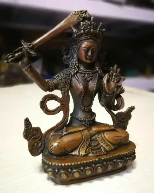 Old Tibetan Buddhism Bronze Kwan-yin Buddha Manjushri Statue