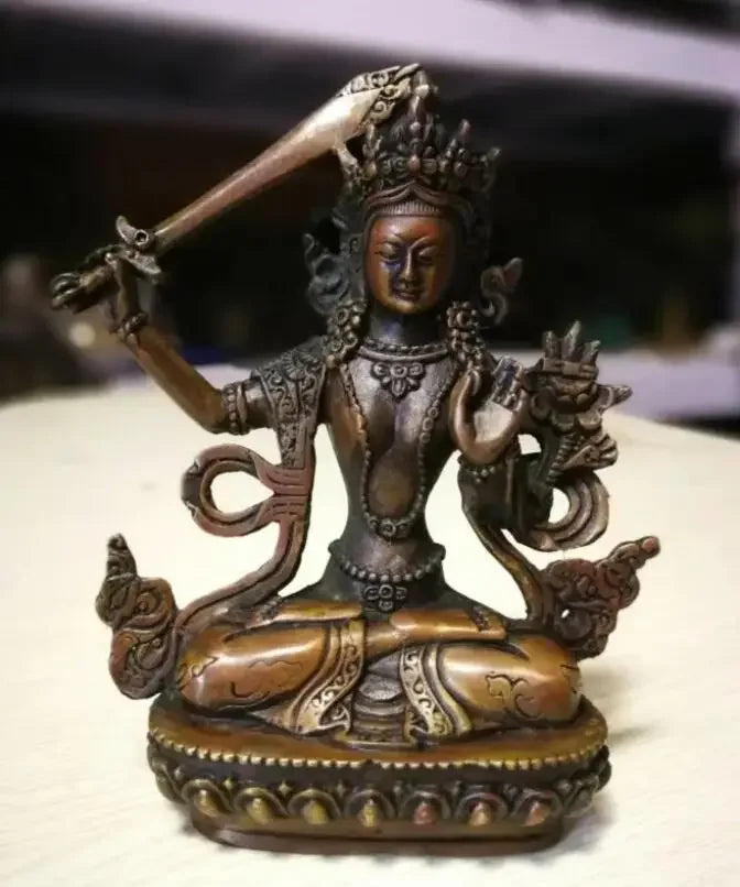 Old Tibetan Buddhism Bronze Kwan-yin Buddha Manjushri Statue