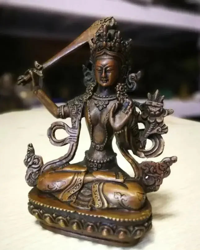 Old Tibetan Buddhism Bronze Kwan-yin Buddha Manjushri Statue