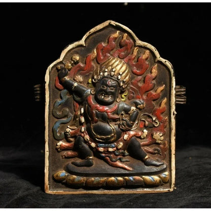 Old Tibetan Buddhist Bronze Cinnabar vajrapani Chana Vajra Buddha Statue gawu Box