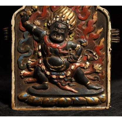 Old Tibetan Buddhist Bronze Cinnabar vajrapani Chana Vajra Buddha Statue gawu Box