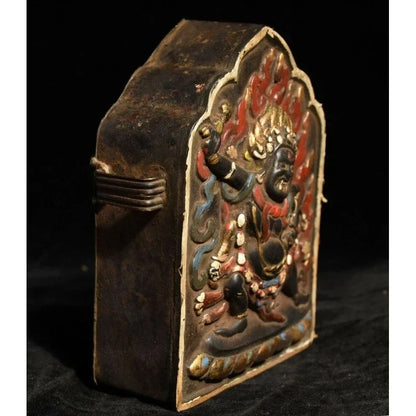 Old Tibetan Buddhist Bronze Cinnabar vajrapani Chana Vajra Buddha Statue gawu Box