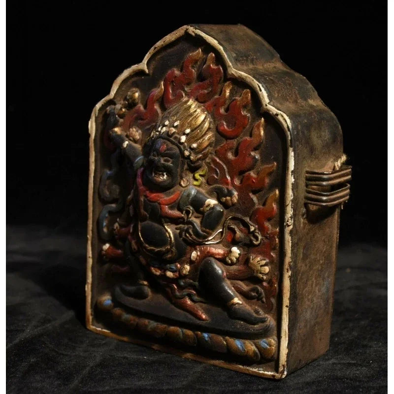 Old Tibetan Buddhist Bronze Cinnabar vajrapani Chana Vajra Buddha Statue gawu Box