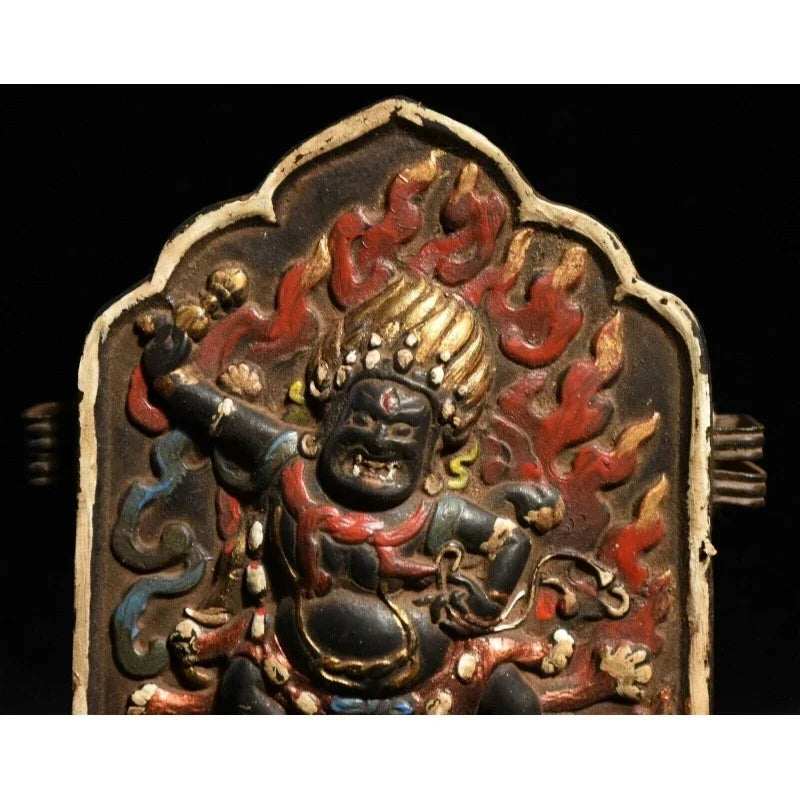 Old Tibetan Buddhist Bronze Cinnabar vajrapani Chana Vajra Buddha Statue gawu Box