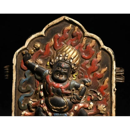 Old Tibetan Buddhist Bronze Cinnabar vajrapani Chana Vajra Buddha Statue gawu Box