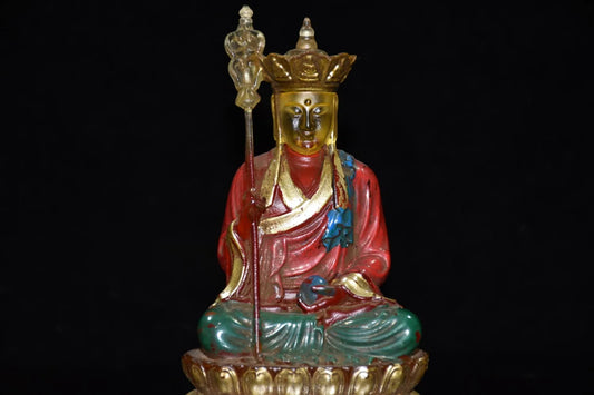 Old Tibetan Glaze Glass Gild Buddhism Ksitigarbha Bodhisattva Tang Monk Buddha Statue