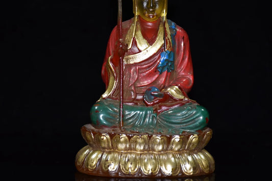 Old Tibetan Glaze Glass Gild Buddhism Ksitigarbha Bodhisattva Tang Monk Buddha Statue