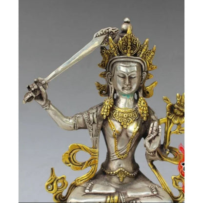 Old Tibetan Silver Crafts Tara Buddha Manshu Bodhisattva Statue