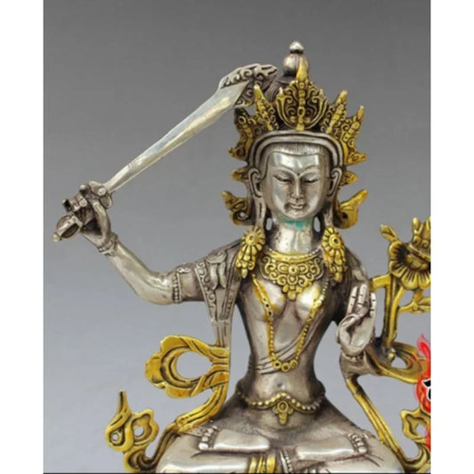 Old Tibetan Silver Crafts Tara Buddha Manshu Bodhisattva Statue