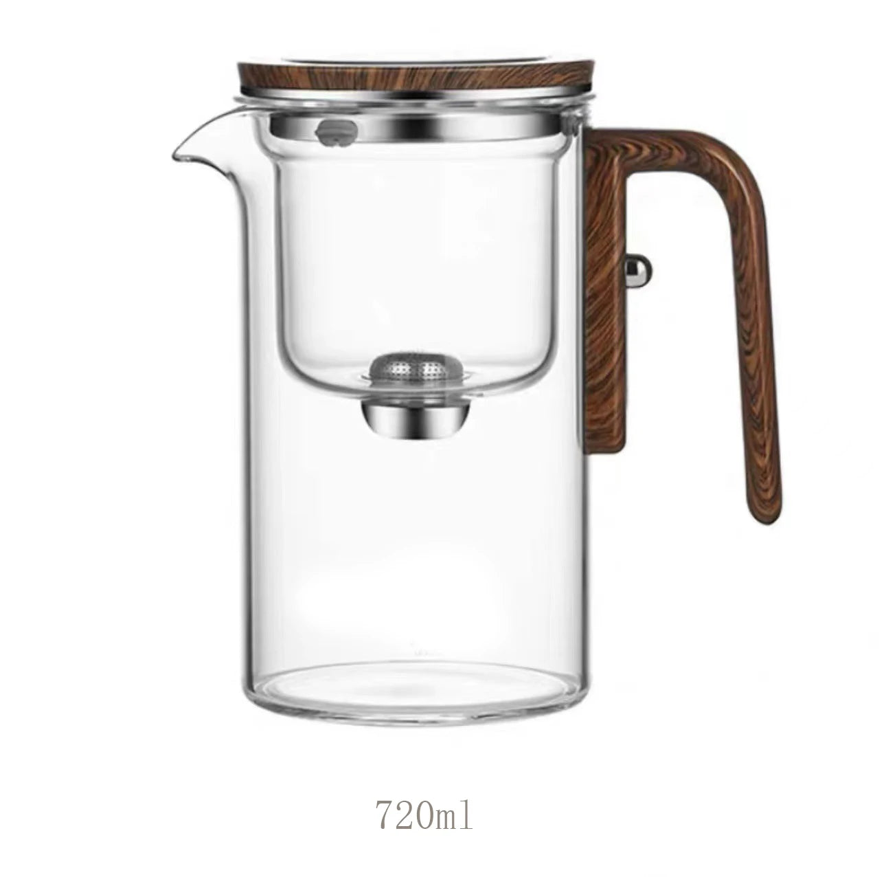 One Click Magnetic Switch Tea Separation Filtration Glass Tea Pot Wood Handle Tea Water Separation Inner Container Teapot