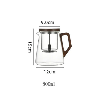 One Click Tea Separation Filtration Glass Teapots With Wood Handle Tea Water Separation Inner Container Tea Pot