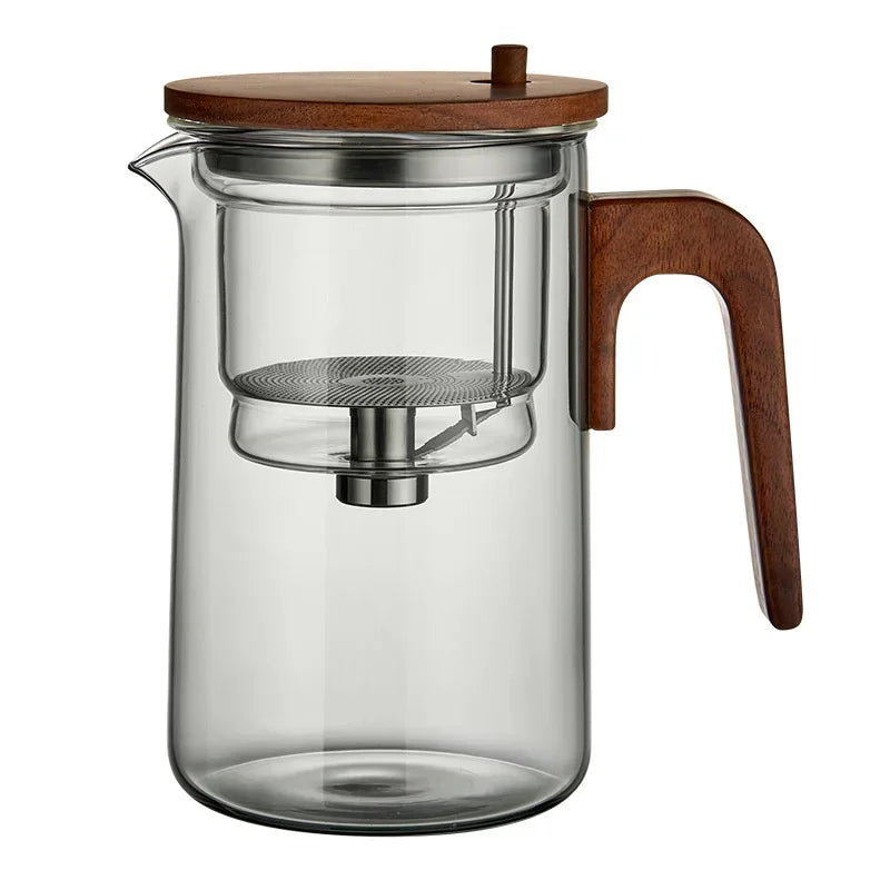 One Click Tea Separation Filtration Glass Teapots With Wood Handle Tea Water Separation Inner Container Tea Pot With Infuser