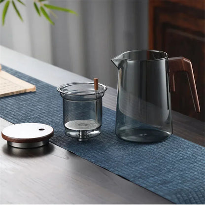 One Click Tea Separation Filtration Glass Teapots With Wood Handle Tea Water Separation Inner Container Tea Pot With Infuser