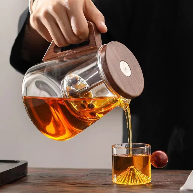 One Click Tea Separation Filtration Glass Teapots With Wood Handle Tea Water Separation Inner Container Tea Pot
