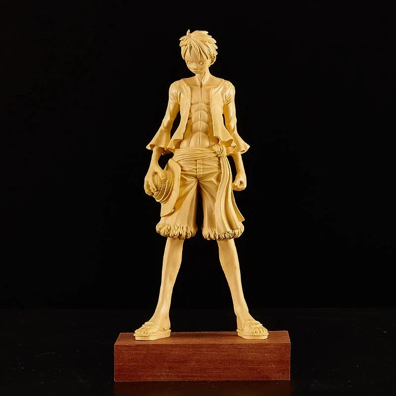 One Piece Monkey D. Luffy - Chinese Boxwood Solid Wood Statues, Creative Feng Shui Sculpture, Collectible Home Decor