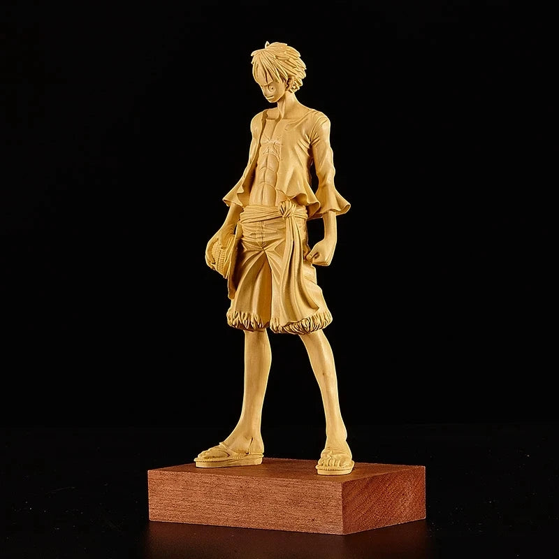One Piece Monkey D. Luffy - Chinese Boxwood Solid Wood Statues, Creative Feng Shui Sculpture, Collectible Home Decor