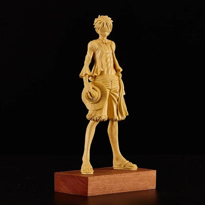 One Piece Monkey D. Luffy - Chinese Boxwood Solid Wood Statues, Creative Feng Shui Sculpture, Collectible Home Decor